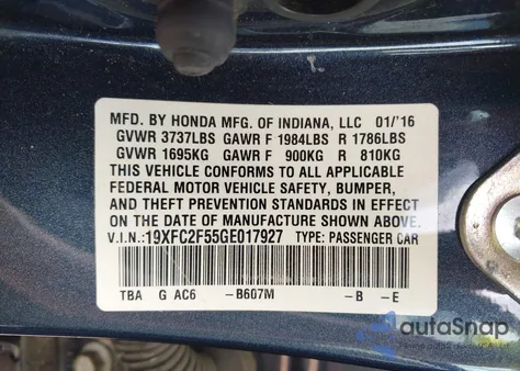 2016 Honda Civic Lx from USA, damaged, VIN 19XFC2F55GE017927